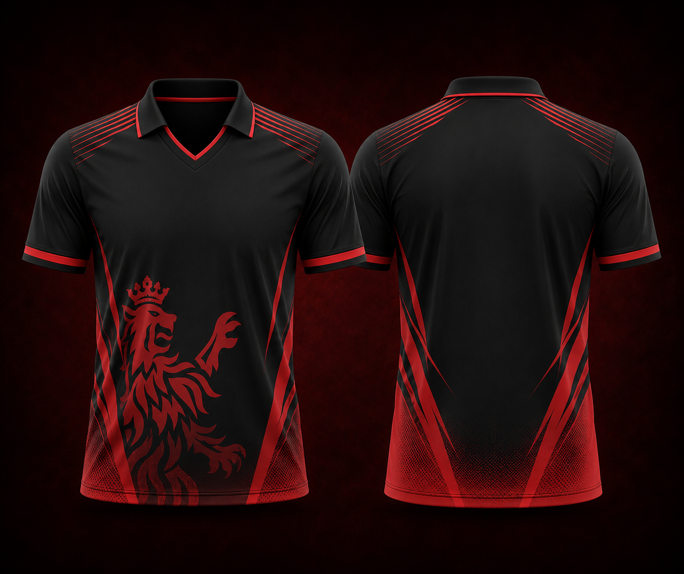 bangalore black red  colour fan jersey polo collar v neck half sleeve name and  number print